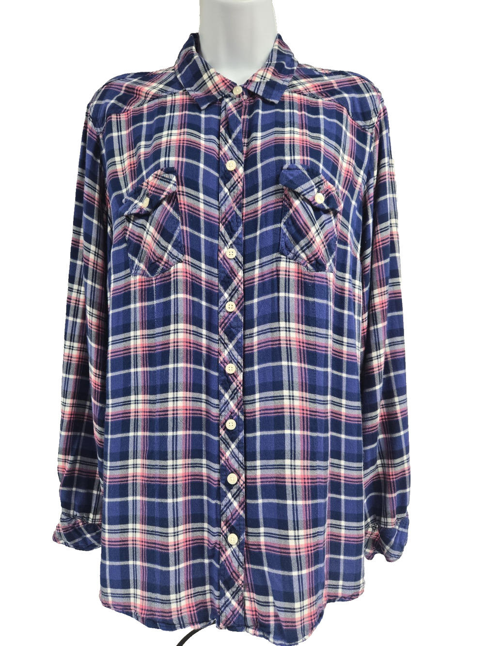 Torrid Womens Blue Plaid Flannel Challis Camp Shirt Button Up Size 1X
